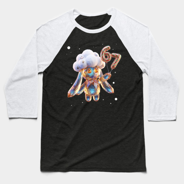 Crystal Snow-Puff Creature with Festive 67 Balloons Baseball T-Shirt by Creatifly Graphic Tees