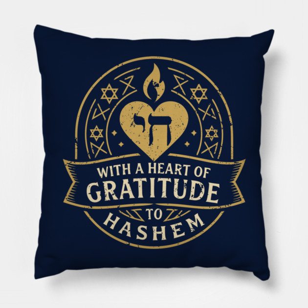 With a Heart of Gratitude to HaShem – Emblem Design Pillow by Thank HaShem