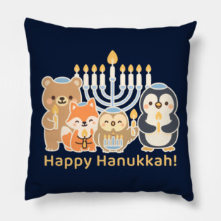 Happy Hanukkah – Cute Animal Menorah Design Pillow