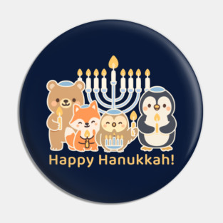Happy Hanukkah – Cute Animal Menorah Design Pin