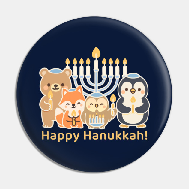 Happy Hanukkah – Cute Animal Menorah Design Pin by Thank HaShem