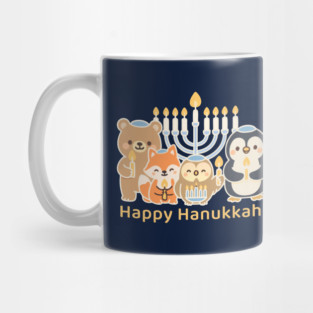 Happy Hanukkah – Cute Animal Menorah Design Mug