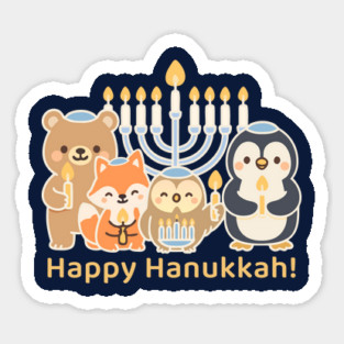 Happy Hanukkah – Cute Animal Menorah Design Sticker