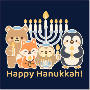 Happy Hanukkah – Cute Animal Menorah Design Posters and Art