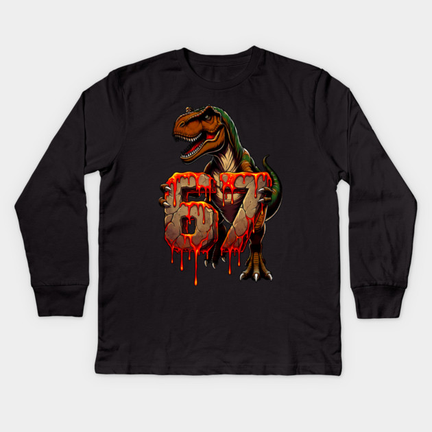 T-Rex 67 Lava design Kids Long Sleeve T-Shirt by UrbanLifeApparel