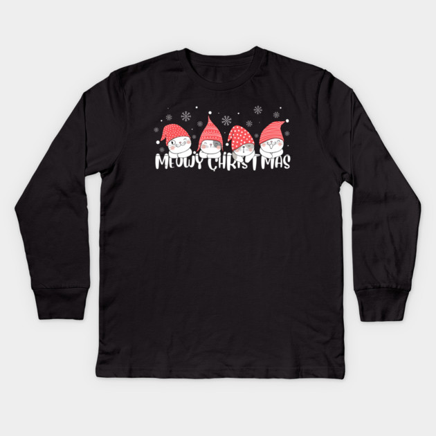 Cute Meowy Christmas Cats Kids Long Sleeve T-Shirt by Creatifly Graphic Tees