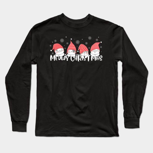 Cute Meowy Christmas Cats Long Sleeve T-Shirt by Creatifly Graphic Tees