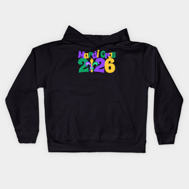 Mardi Gras 2026 fleur-de-lis Kids Hoodie by HolidayBug