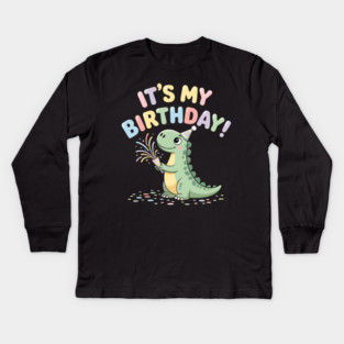 It’s My Birthday Dino – Cute Dinosaur Party Popper Kids Birthday Kids Long Sleeve T-Shirt