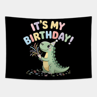 It’s My Birthday Dino – Cute Dinosaur Party Popper Kids Birthday Tapestry