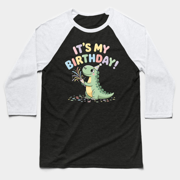 It’s My Birthday Dino – Cute Dinosaur Party Popper Kids Birthday Baseball T-Shirt by ArtistTee ⭐⭐⭐⭐⭐