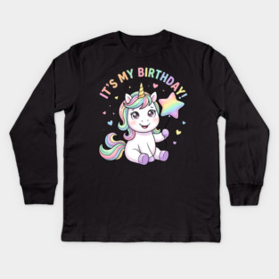 It’s My Birthday Unicorn – Cute Star Balloon Girls Birthday Kids Long Sleeve T-Shirt