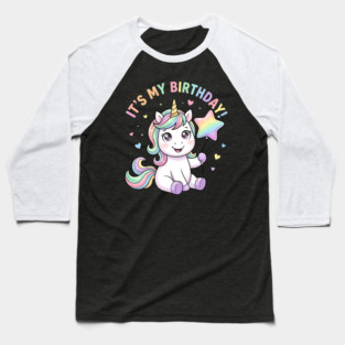 It’s My Birthday Unicorn – Cute Star Balloon Girls Birthday Baseball T-Shirt