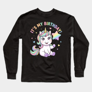It’s My Birthday Unicorn – Cute Star Balloon Girls Birthday Long Sleeve T-Shirt