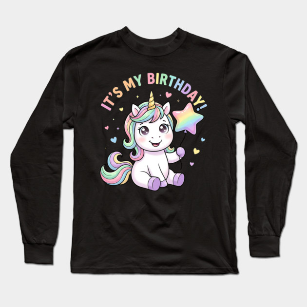 It’s My Birthday Unicorn – Cute Star Balloon Girls Birthday Long Sleeve T-Shirt by ArtistTee ⭐⭐⭐⭐⭐