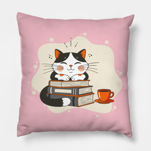 Blissful Bookworm Cat Pillow by enrynz