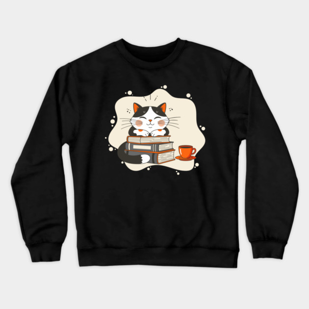 Blissful Bookworm Cat Crewneck Sweatshirt by enrynz