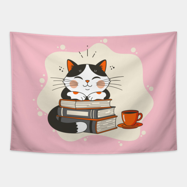 Blissful Bookworm Cat Tapestry by enrynz