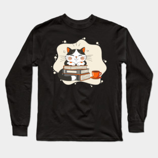 Blissful Bookworm Cat Long Sleeve T-Shirt