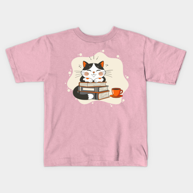 Blissful Bookworm Cat Kids T-Shirt by enrynz