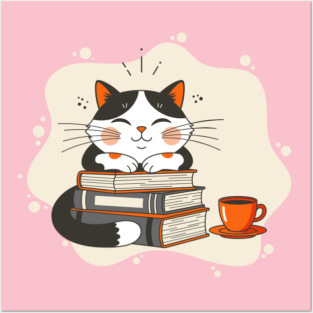 Blissful Bookworm Cat Posters and Art