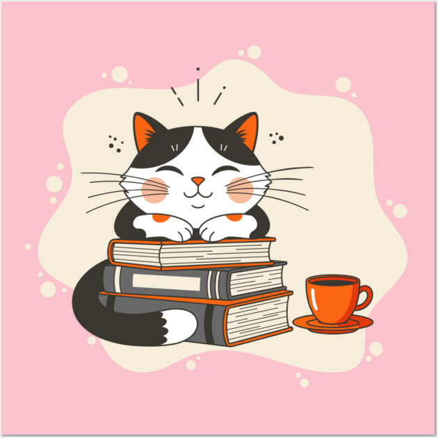 Blissful Bookworm Cat Wall Art by Digironin