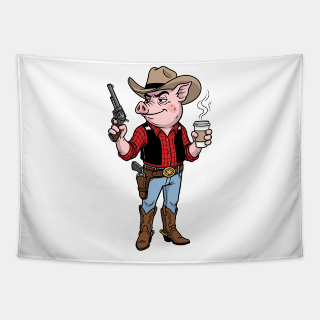 Pig Gunslinger Tapestry by enrynz