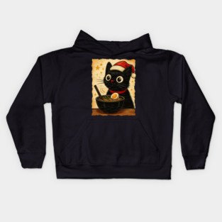 Funny Christmas Cat Ramen | Cute Holiday Noodle Lover Cat Kids Hoodie