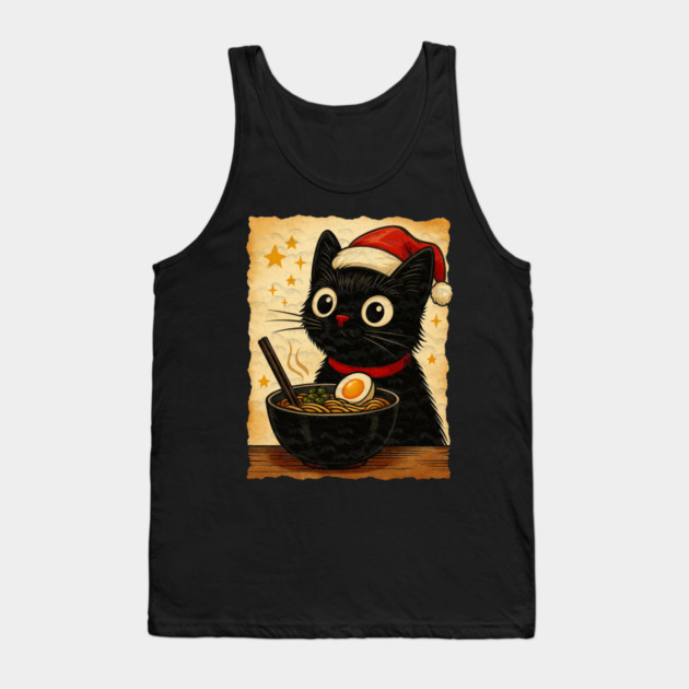 Funny Christmas Cat Ramen | Cute Holiday Noodle Lover Cat Tank Top by Db Printed