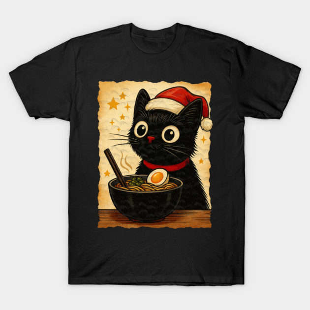 Funny Christmas Cat Ramen | Cute Holiday Noodle Lover Cat T-Shirt by Db Printed