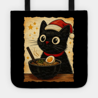 Funny Christmas Cat Ramen | Cute Holiday Noodle Lover Cat Tote