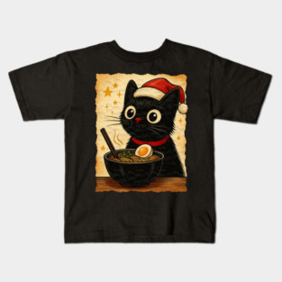 Funny Christmas Cat Ramen | Cute Holiday Noodle Lover Cat Kids T-Shirt