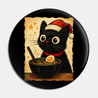 Funny Christmas Cat Ramen | Cute Holiday Noodle Lover Cat Pin