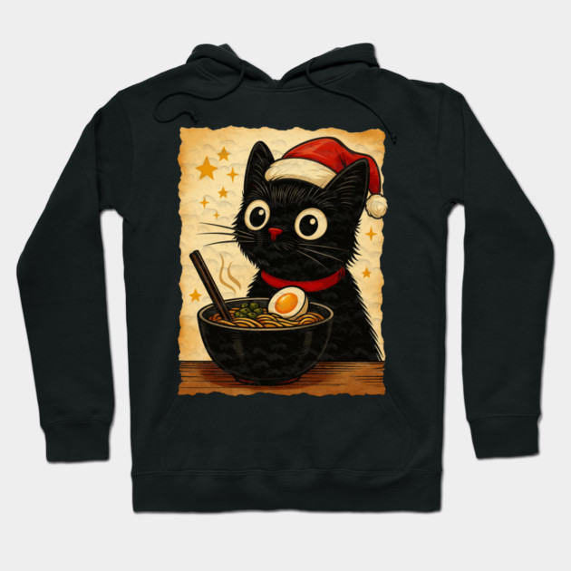 Funny Christmas Cat Ramen | Cute Holiday Noodle Lover Cat Hoodie by Db Printed