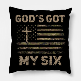 God's Got My Six Christian Military Veteran Camo Flag Pillow