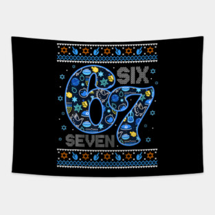 Hanukkah 67 Festive Dreidel Ugly Sweater For Men Women Kids Tapestry
