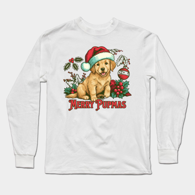 Puppy Christmas Long Sleeve T-Shirt by Cool Monkey Designs