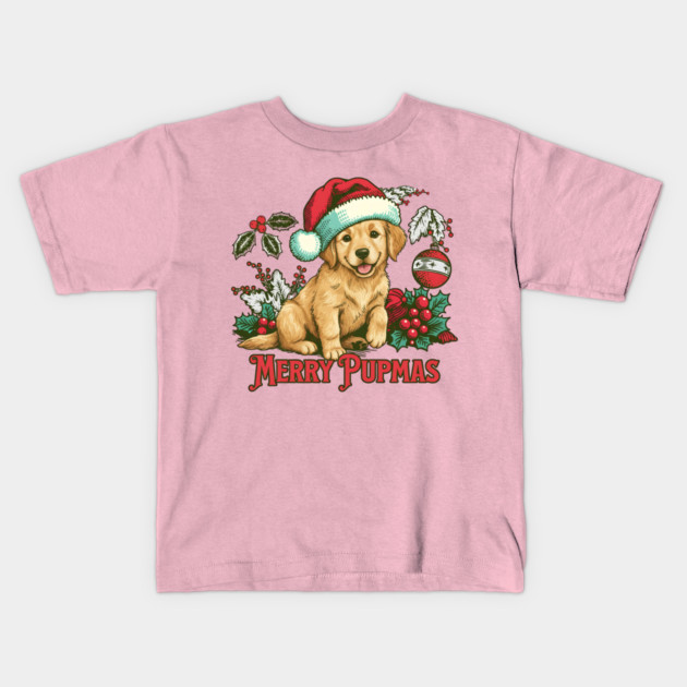 Puppy Christmas Kids T-Shirt by Cool Monkey Designs