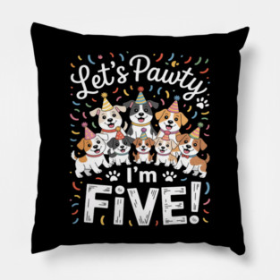 Lets Pawty I'm FIVE Puppy Dog Themed Birthday Party Pillow