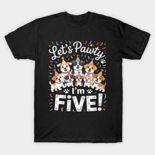 Lets Pawty I'm FIVE Puppy Dog Themed Birthday Party T-Shirt