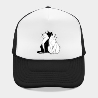 Cat Elegance: Black and White Felines a Trio of Grace Hat