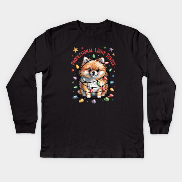 Pomeranian-Christmas-Dogs Kids Long Sleeve T-Shirt by JessArty