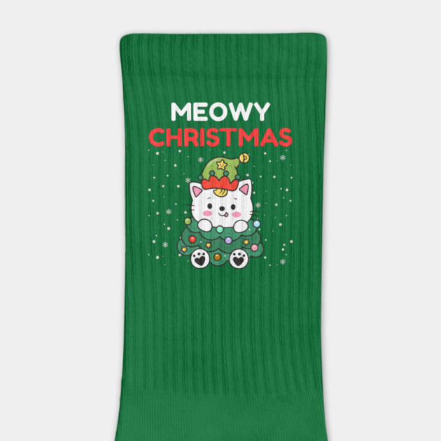 Meowy Christmas Cute Cat Dressed as Festive Tree by Creatifly Graphic Tees