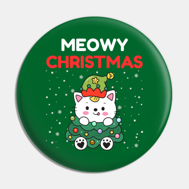 Meowy Christmas Cute Cat Dressed as Festive Tree Pin by Creatifly Graphic Tees