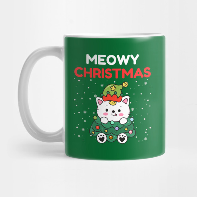 Meowy Christmas Cute Cat Dressed as Festive Tree by Creatifly Graphic Tees