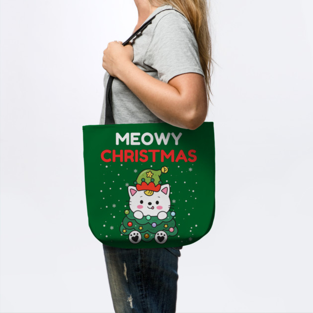 Meowy Christmas Cute Cat Dressed as Festive Tree by Creatifly Graphic Tees