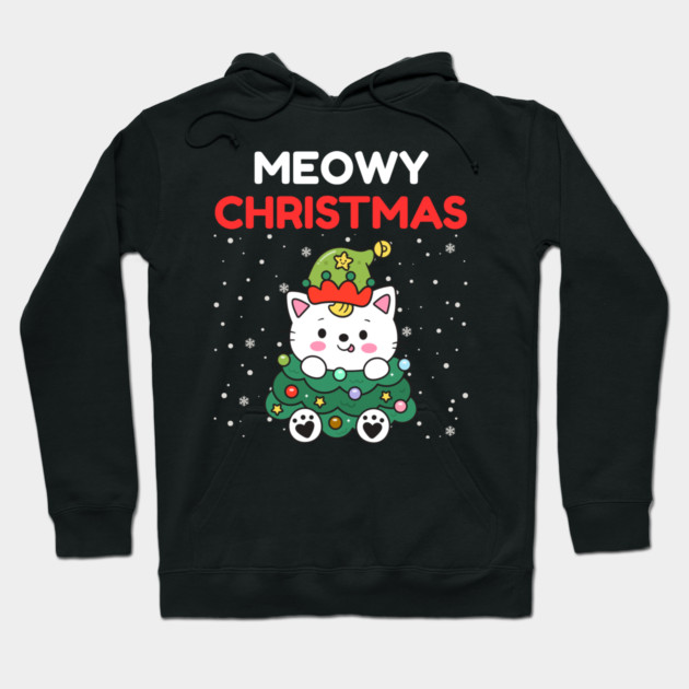 Meowy Christmas Cute Cat Dressed as Festive Tree Hoodie by Creatifly Graphic Tees