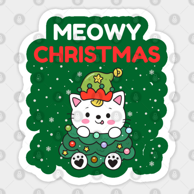 Meowy Christmas Cute Cat Dressed as Festive Tree Sticker by Creatifly Graphic Tees