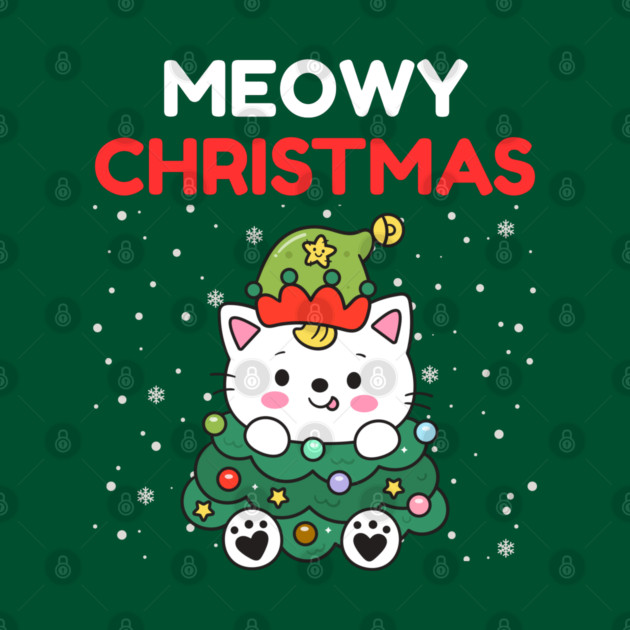 Meowy Christmas Cute Cat Dressed as Festive Tree by Creatifly Graphic Tees