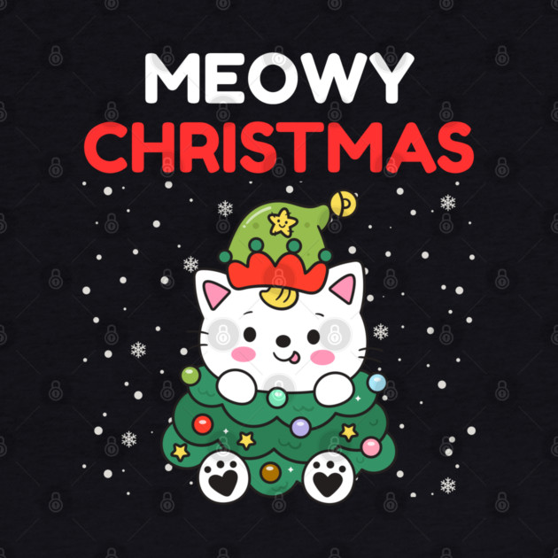 Meowy Christmas Cute Cat Dressed as Festive Tree by Creatifly Graphic Tees